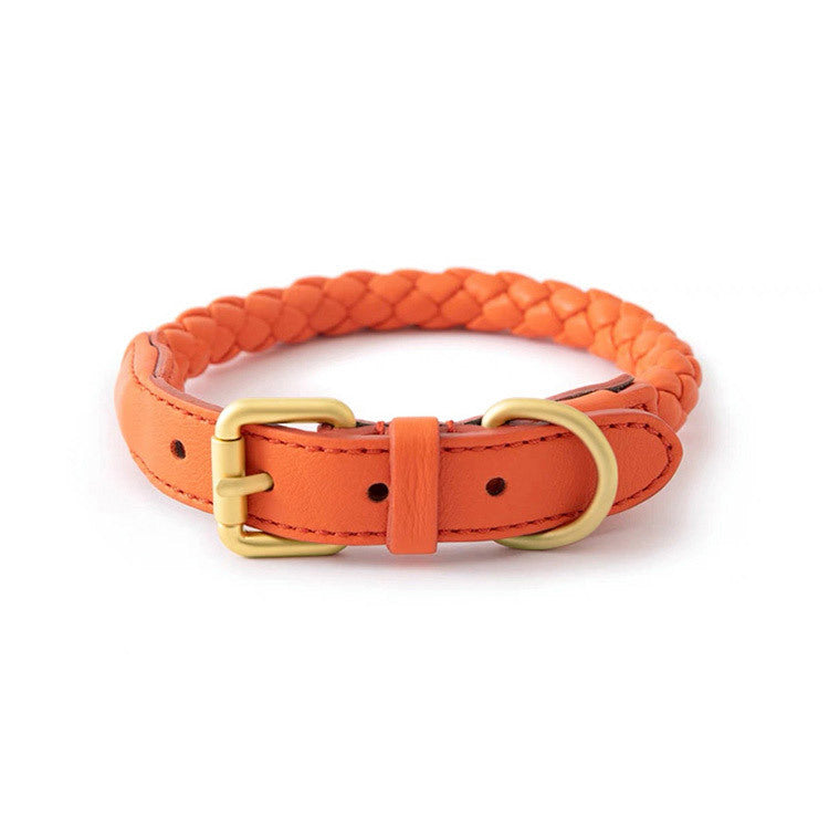 Woven leather dog collar