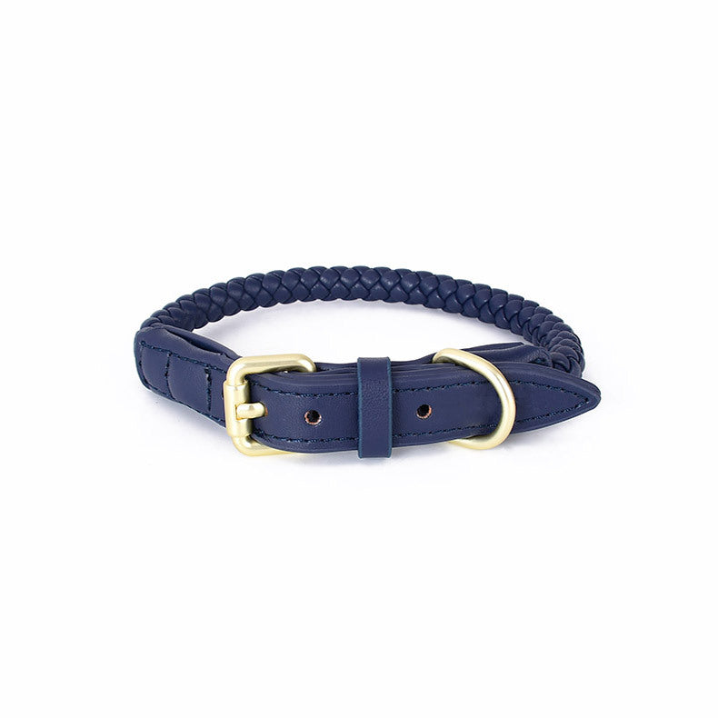 Woven leather dog collar