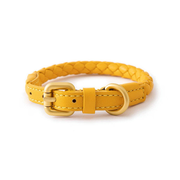 Woven leather dog collar