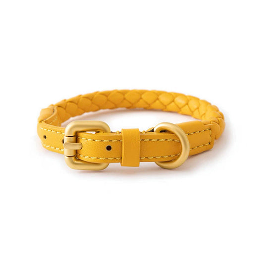 Woven leather dog collar